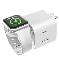 36W for Apple Charging Block with Built-in Watch Charger, Foldable PD Fast Charger Block for iPhone, Dual Ports Wall Charger Compatible with Apple Watch iPhone AirPods (White)
