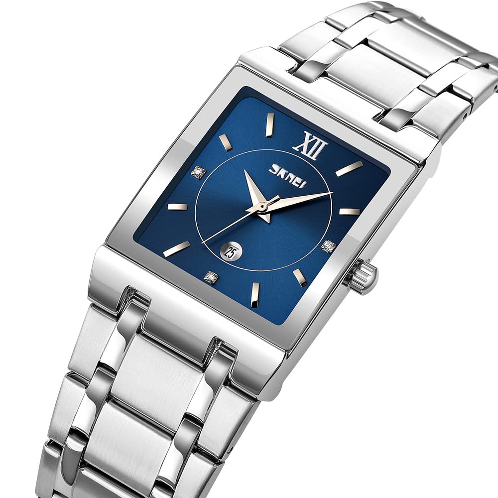Reginald Fashion Square Watches for Men Date Waterproof Analog Quartz Watch Stainless Steel Fashion Business Casual Wristwatch