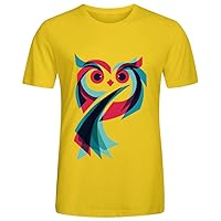 Owl Graphic T Shirts For Men Crew Neck Yellow