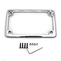 HTTMT MT294-001-CD Chrome Flat License Plate Frame Bracket Tag Holder 7 Inches x 4 Inches Compatible with Universal Motorcycle