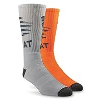 ARIAT Graphic Crew Socks, 2 Pairs Gray/Orange LARGE