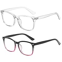 Blue Light Blocking Glasses, 2 Pack Square Adult Computer Use Eyeglasses, Unisex Squared Frame Screen Time Gaming Specs