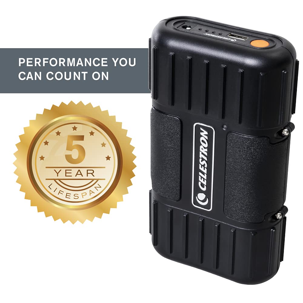 Celestron - PowerTank Lithium LT Telescope Battery – Rechargeable Portable 12V Power Supply for Computerized Telescopes - 8 hour capacity/73.3 Wh - 1 USB Ports