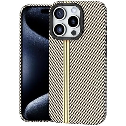 ONNAT-Carbon Fiber Texture Case for iPhone 15 Plus Lens Screen Protection Wireless Charging Support Anti-Fingerprint Protective Case (Yellow)