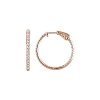 14k Rose Gold 1 CTW Natural Diamond Inside-Outside 26.5 mm Hinged Hoop Earrings Gift for Mothers Day