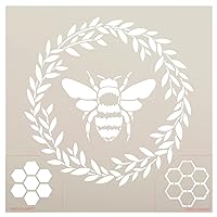 Bee with Wreath Stencil by StudioR12 | Craft DIY Spring Home Decor | Paint Wood Sign | Reusable Mylar Template | Select Size (18 inches x 18 inches)