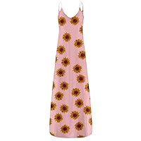 Women's Bohemian Beach Round Neck Trendy Glamorous Dress Flowy Casual Loose-Fitting Summer Swing Print Sleeveless Long