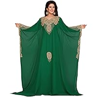 Women Kaftan Farasha Plus Size Batwing Tunic Long Sleeves Islamic Wedding, Evening Party, Maxi Dress | Hijab (6X-Large, Bottle Green)