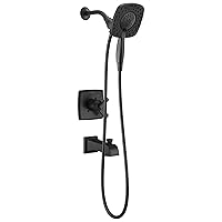 Ashlyn 17 Series Dual-Function Tub and Shower Trim Kit with 2-Spray Touch-Clean In2ition 2-in-1 Hand Held Shower Head with Hose, Matte Black T17464-BL-I (Valve Not Included)