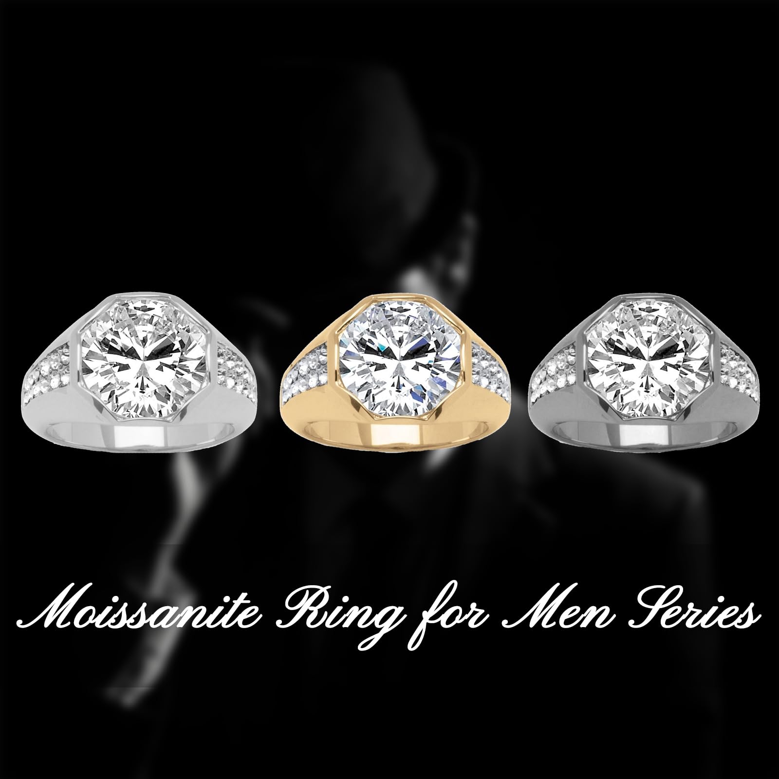 MRENITE 10K 14K 18K Gold Men's Moissanite Signet Rings Retro Design Size 5 to 15 Engrave Name Birthday Anniversary Luxury Jewelry Gifts for Him