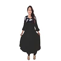 Indian Women's Long Dress Wedding Wear Casual Tunic Ethnic Animal Print Kurti Frock Suit Black Color