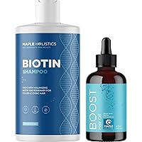 Vegan Biotin Shampoo and Biotin Hair Oil Bundle - Large Hair Thickening Shampoo and Biotin Hair Growth Serum Set for Dry Damaged Hair and Growth with Castor and Rosemary Oil for Hair Growth