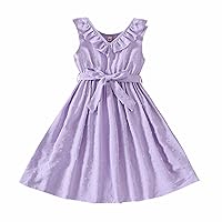 Children's Clothing Big Boys and Girls' Summer Pure Color Jacquard Lace Collar Dress 78 (Purple, 5-6 Years)