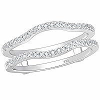 SHELOVES Curved Ring Guard Enhancer Cubic Zirconia Stack Wrap for Engagement Ring 925 Sterling Silver 5-12