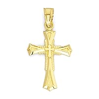 14k Real Solid Gold Cross Pendant with Polished Finish, Dainty Religious Jewelry Jesus Piece Charm Gifts for Baptism or Christening