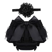 FEESHOW Infant Baby Girls Bow-knot Tulle Ruffle Bloomers Shorts Diaper Cover with Flower Headband Set Photography Outfit