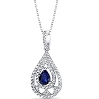 PEORA Created Blue Sapphire Teardrop Chandelier Pendant Necklace for Women 925 Sterling Silver, 1 Carat Pear Shape 7x5mm, with 18 inch Chain
