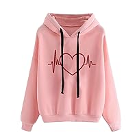 Heart Shaped Womens Hoodies Sweatshirt Electrocardiogram Printed Front Pocket Pullover Hood Long Sleeve Fall Cloth