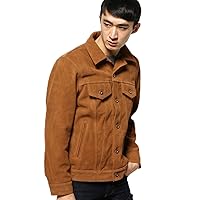 Vintage Leather Jacket: Men’s Classic Tan Brown Suede with Shirt Collar - Third Generation Cowboy Native American Style