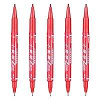 Tattoo Skin Scribe Pen Dual-Tip Marker Piercing Marking Surgical Tattooing (5 Pack, Red)