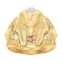 10k Two tone Gold Men Pink White CZ Cubic Zirconia Simulated Diamond Pharaoh Egyptian Ring Measures 21.3mm Long Jewelry for Men