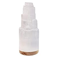 Crystal Lamp Authentic Handmade Moroccan Selenite with Wooden Base & USB Cable (ETL Certified), Ideal Gift Choice, 20cm, White