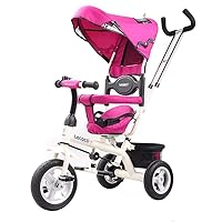 Children's Tricycle with Awning Hand Putter Adjustable Height Non-Slip Pedals 1-6 Years Old Children Riding Toys 2 Colors Can Be Used As Gifts (Color : Pink) (Color : Pink)