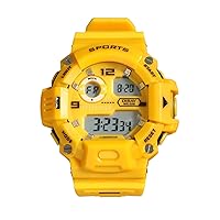 Multifunction 50M Waterproof Watch Casual Digital Watch Mens Sports Chronograph Watch + Watch Box (Yellow)