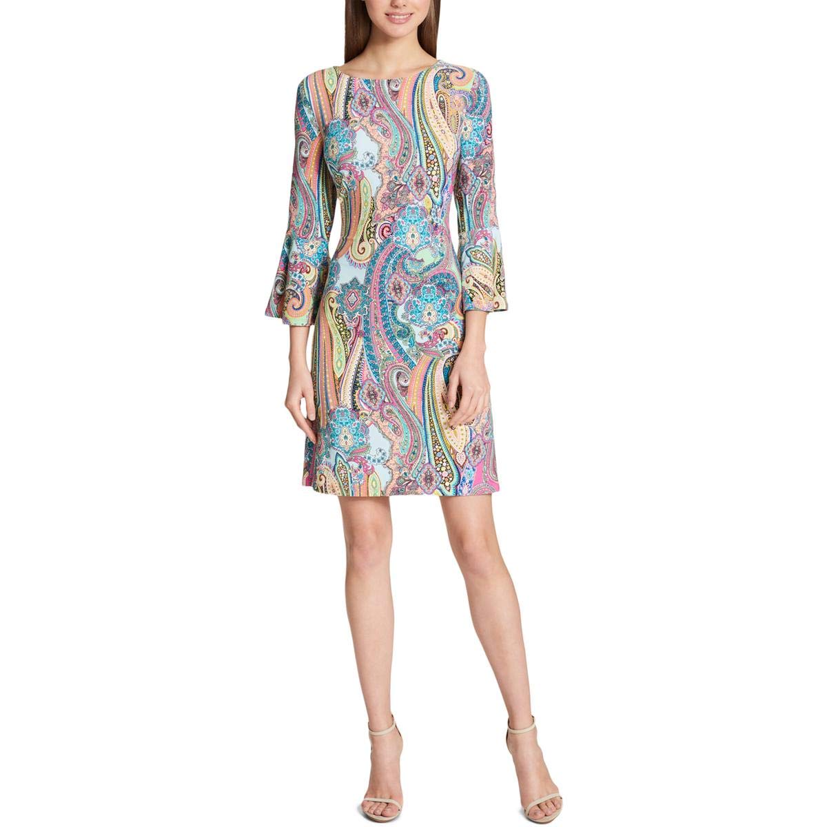 Tommy Hilfiger Women's Round Neck Printed Bell Sleeve Dress