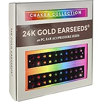 24K Gold + Rainbow Chakra Colored Swarovski Crystal EarSeeds Acupressure Kit - 40 Pieces - Clear Latex-Free Tape - Auriculotherapy Pellets for Balance & Wellness