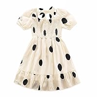Girls' Clothes Big Children's Dress Short Sleeved Square Neck Dress Polka Dot Dress Summer Dress Toddler
