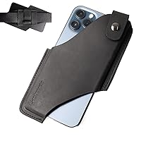 Gentlestache Leather Cell Phone Holster with Belt Clip,Leather Phone Pouch for iPhone Samsung Motorola,Belt Case with Belt Loops,Leather Phone Case on Belt,Cell Phone Sheath,Large Size,Black