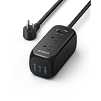 Anker 332 USB Power Strip - 6 Outlets, 10ft Extension Cord, 20W Power Delivery for iPhone 15 Series, 300J Surge Protection, 3-Side Outlet Extender, Compact and Versatile Design for Home and Office Use