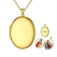 SOULMEET 10K 14K 18K Solid White Gold/Silver Minimalist Style/Infinity Sunflower Heart/Oval Locket Necklace That Holds 1 or 2 Pictures Personalized Photo Locket Necklace Letters Engraving