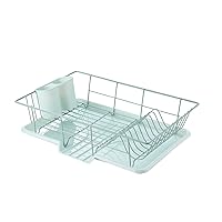 Space-Saving 3-Piece Dish Drainer Rack Set: Efficient Kitchen Organizer for Quick Drying and Storage - Includes Cutlery Holder and Drainboard - Maximize Countertop Space, Mint