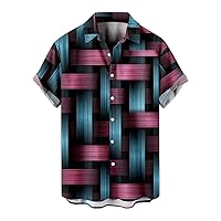 Men's Novelty Button-Down Shirts Stylish Striped Contrast Button-Up Blouse Holiday Beach Shirts