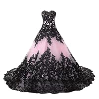 Black Applique Lace Quinceanera Ball Prom Dresses for Wedding 2024