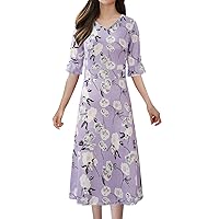 XJYIOEWT Dress Formal,Women's Casual Loose Flower Dress Short Sleeve Long Version Summer Beach Elegant Dress Short Dress