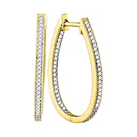 The Diamond Deal 10kt Yellow Gold Womens Round Diamond Oblong Oval Hoop Earrings 1/3 Cttw