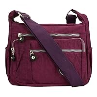 YYW Women Multi Pockets Solid Color Messenger Bags Crossbody Large Capacity Nude Bags Nylon Waterproof Bag with Adjustable Strap for Travel Hiking Daily Use