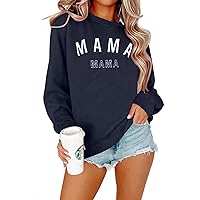 ASTANFY Oversized Mama Sweatshirt Women Mama Mom Bruh Pullover Tops Casual Crewneck Loose Long Sleeve Shirt