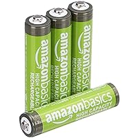 Amazon Basics 4-Pack Rechargeable AAA NiMH High-Capacity Batteries, 850 mAh, Recharge up to 500x Times, Pre-Charged