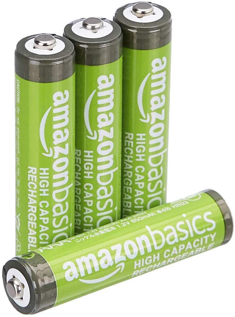 Amazon Basics 4-Pack AAA High-Capacity 850 mAh Rechargeable Batteries, Pre-Charged, Recharge up to 500x