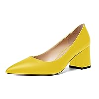 Womens Office Matte Pointed Toe Slip On Solid Chunky Mid Heel Pumps Shoes 2.5 Inch