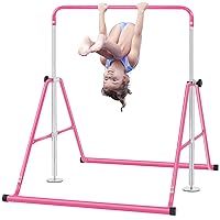 BangTong&Li Gymnastics Bar for Kids Height Adjustable Horizontal Bar Folding Gymnastics Junior Training Bar for Home Gymnastics Equipment (Pink-US)