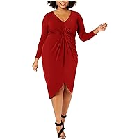Soprano Women's Dress Plus Sheath Drape Front-Knot Stretch Red 1X