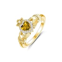 MRENITE 10K 14K 18K Gold Claddagh Rings with Gemstone for Women Irish Claddagh Heart Promise Ring for Her, birthstone Rings for Women