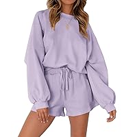 MEROKEETY Women's 2024 Fall Oversized Batwing Sleeve Lounge Sets Casual Top and Shorts 2 Piece Outfits Sweatsuit