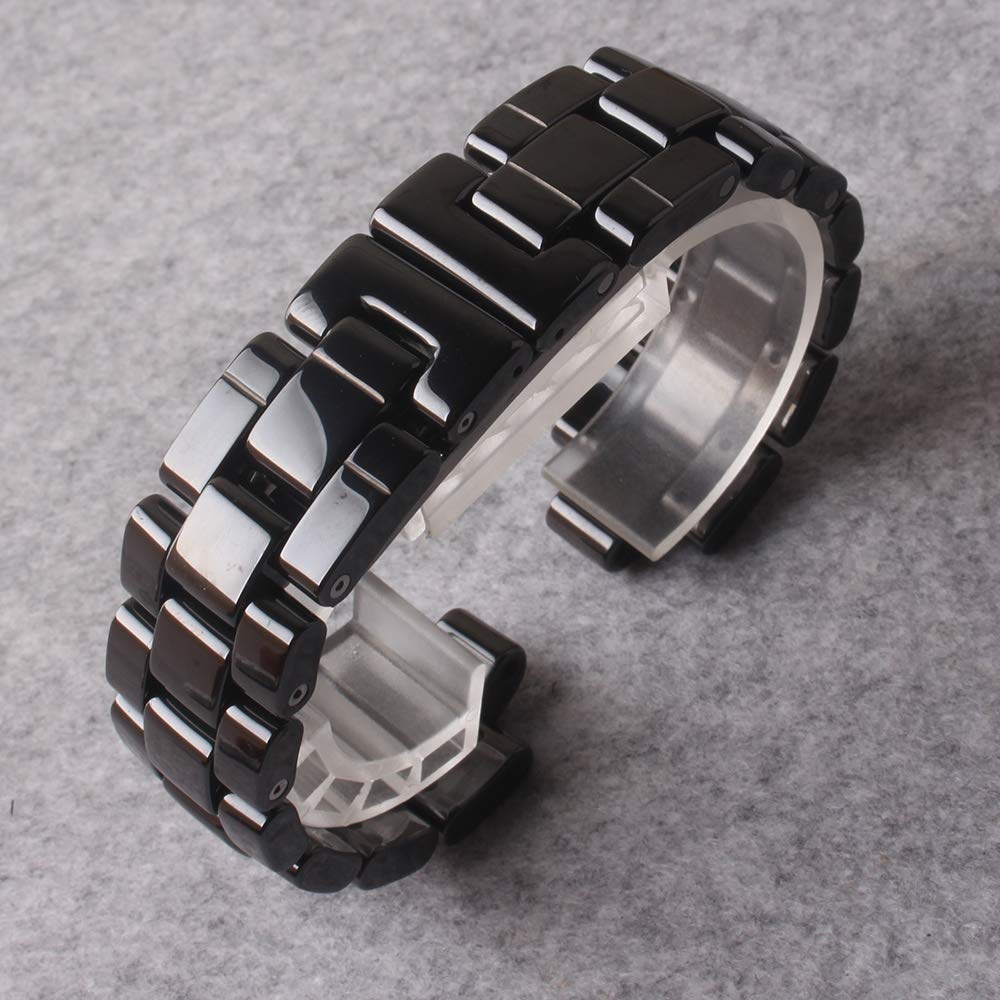 Convex Watchband Ceramic Black White Watch Bracelet Bands 16mm 19mm Strap Special Solid Links Folding Buckle Accessories Replace