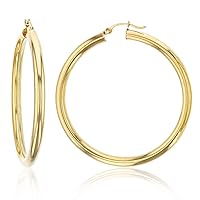 14k Yellow Gold 4mm Solid Polished Round Hoop Earrings for Women | 4mm Thick Classic Round Hoop Earrings | Shiny Polished Hoop Earrings, 20mm-90mm